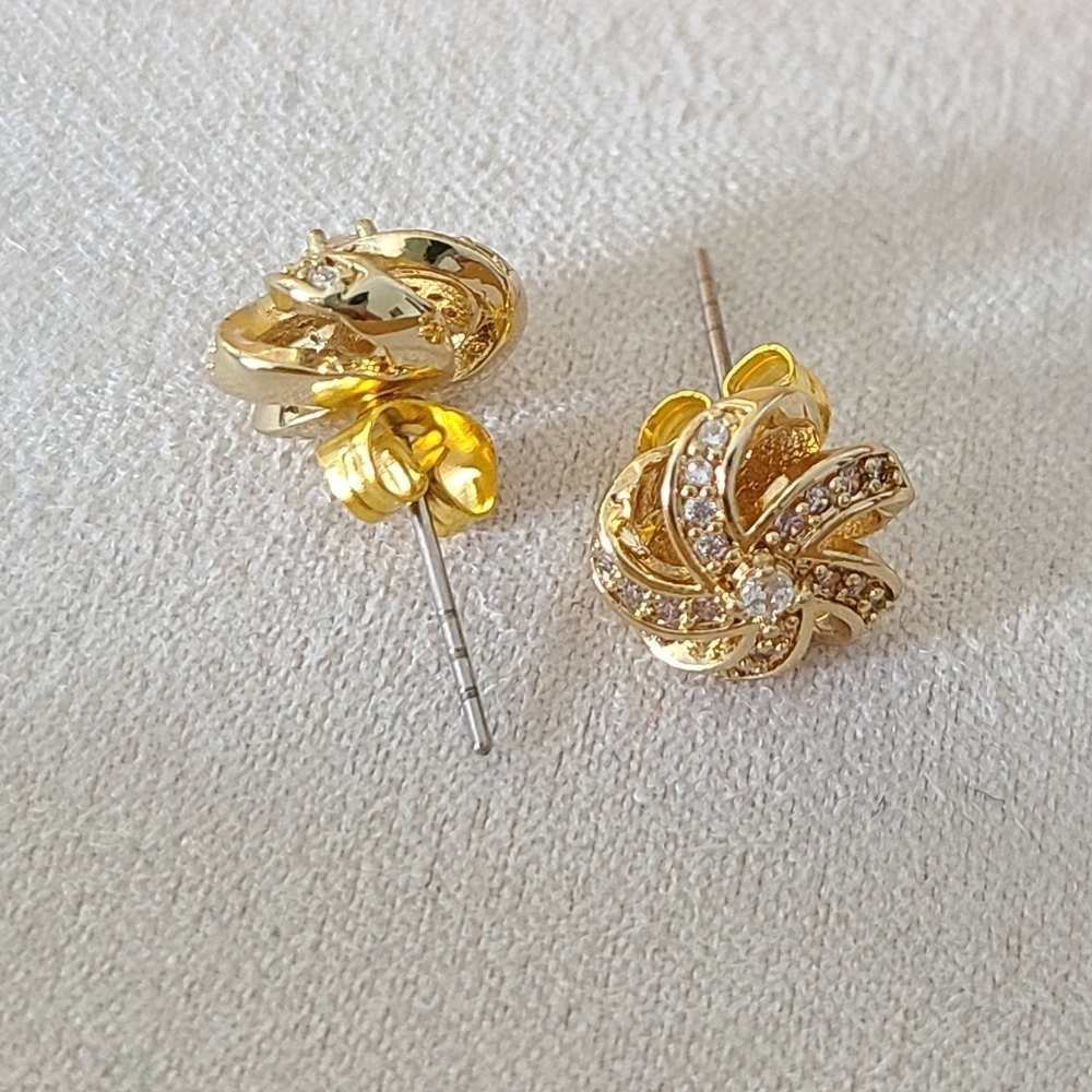 SALE! Gold Tone Swil Stud Earrings - Picture 2 of 3